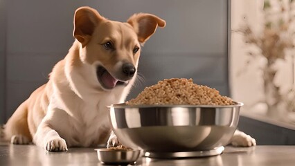 Dog Sitting Next to Bowl of Food Generative AI