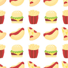 fast food with pixel theme seamless pattern on white background
