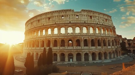 Obraz premium ancient colosseum in rome illuminated by warm morning sun iconic italian landmark travel destination