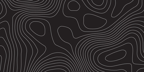 Abstract topography contour map background design .modern design with black background and white wave lines .geography contour map linear background vector illustration .