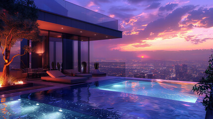A luxurious penthouse apartment with a private rooftop pool.