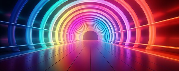 Vibrant LGBTQ+ Pride Neon Corridor with Clear Copy Space, Digital Illustration
