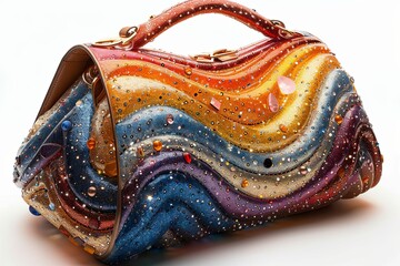 handbag made of shimmering material stolen from an alien spaceship, isolated on whit
