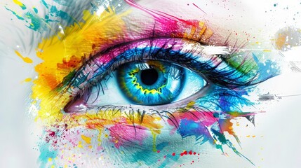 colorful human eye closeup with vibrant makeup and creative design elements beauty concept