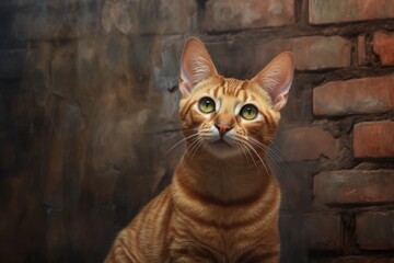 Portrait of a happy chausie cat isolated on vintage brick wall