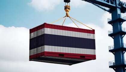 Freight containers with Thailand flag, clouds background