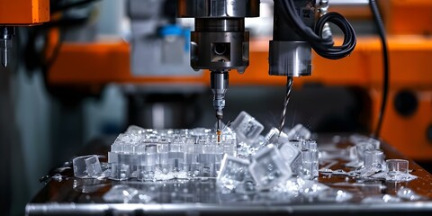 Utilizing Endmill Tools in CNC Milling Machine for Creating Injection Mold Parts in Manufacturing Process. Concept CNC Milling, Endmill Tools, Injection Molding, Manufacturing Process