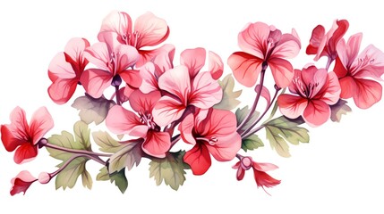 Geranium, Watercolor Floral Border, watercolor illustration, isolated on white background