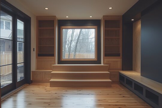 Fototapeta Custom Shelving with Clean Lines and Adjustable Shelves  