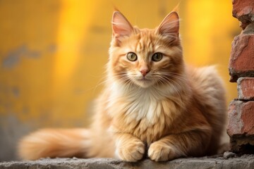 Portrait of a cute singapura cat over vintage brick wall