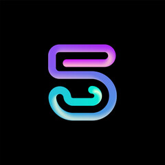 3d number 5, mathematical sign made from volumetric tubular