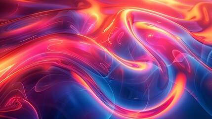 A surreal, holographic background with reflective shapes, neon circles, and flowing lines, evoking a sense of futuristic fluidity. Minimal and Simple style