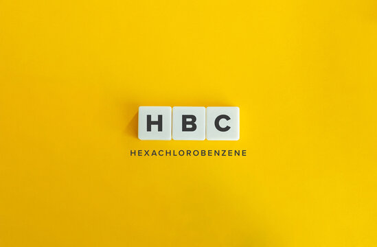 Hexachlorobenzene (HBC) Acronym and Banner.
Block Letter Tiles on Flat Background. Minimalist Aesthetics.