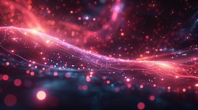 A futuristic digital background with shiny geometric patterns, glowing circles, and flowing lines, creating a visually captivating design. Minimal and Simple style