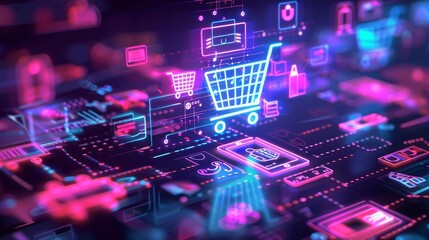 digital shopping icons with omnichannel retail concept 3d illustration