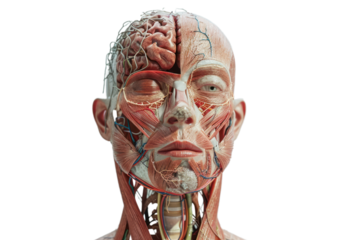 The human body has a circulatory system and nerve connections around the head and brain. Vegetative system on a white background