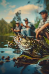 Fishermen catch fish while fishing. Selective focus.