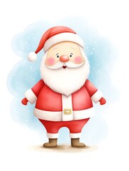 Cheerful illustration of Santa Claus in his traditional red suit and hat, surrounded by a snowy background. Perfect for holiday design.