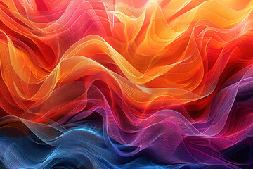 Obraz premium Vibrant Flowing Colorful Fabric. Dynamic and vibrant flowing colorful fabric with intricate lines and gradients creating an energetic composition.