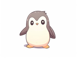 Obraz premium Cute cartoon penguin illustration on a white background, perfect for children's books, posters, or greeting cards.