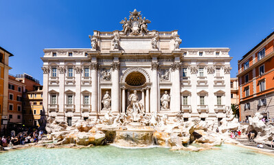 Rome, Italy - April 11, 2024: View of the details of the sculptures of the Trevi Fountain in Rome, Italy