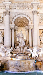 Rome, Italy - April 11, 2024: View of the details of the sculptures of the Trevi Fountain in Rome, Italy