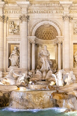 Rome, Italy - April 11, 2024: View of the details of the sculptures of the Trevi Fountain in Rome, Italy