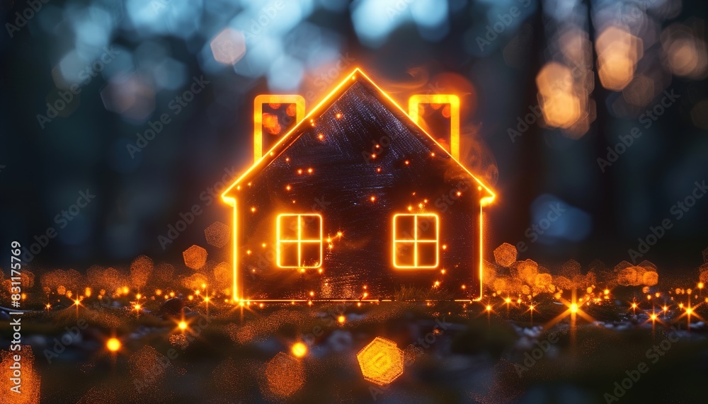 Poster Shiny black house icon. 3d rendered illustration. 