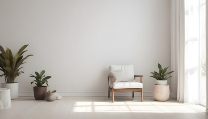 Minimalist modern living room interior background, empty wall mockup, living room mock up in Scandinavian style. 3d rendering