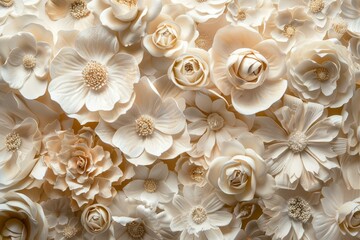 Delicate backdrop of 3d paper flowers in warm tones, perfect for design or crafts