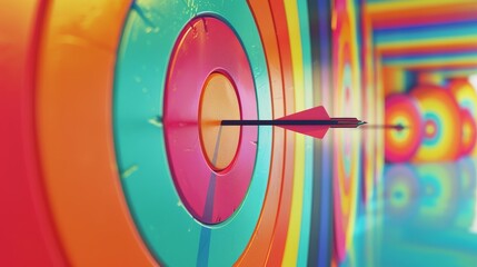 Colorful target with concentric circles in a spectrum of colors, including red, orange, yellow, green, blue, and purple