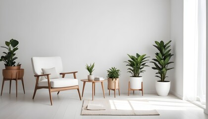 Minimalist modern living room interior background, empty wall mockup, living room mock up in Scandinavian style. 3d rendering