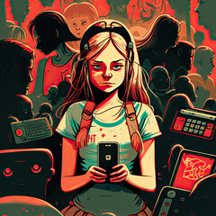 teenage girl using smartphone a gadget addiction