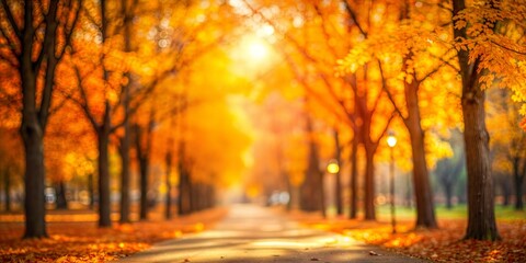 Obraz premium Autumn Park Blur: A warm, orange and yellow blurred background that captures the essence of an autumn park. 