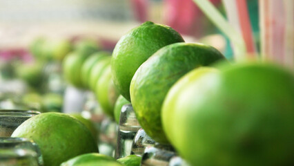 Lemons on display at a soft drink shop