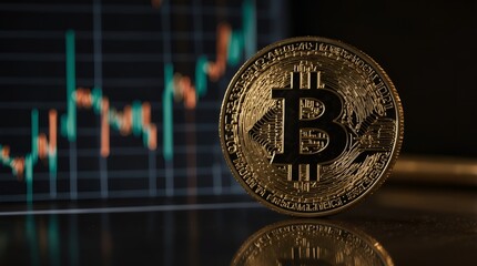 Golden Bitcoin crypto on digital graphic background,golden coin,conceptual .AI generator