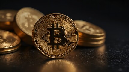 Cryptocurrency golden bitcoin background. Generator AI