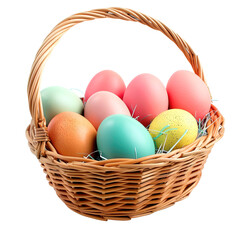 Naklejka premium easter eggs in basket, isolated on transparent background Remove png, Clipping Path, pen tool