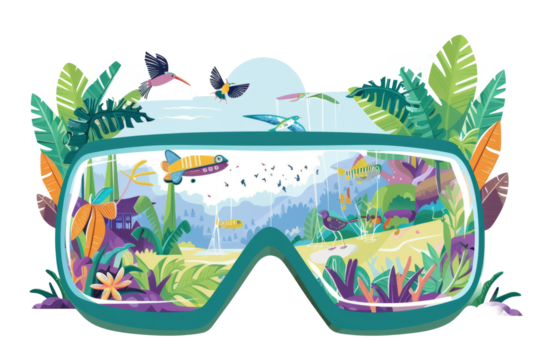 Augmented reality glasses overlaying information about species diversity in a natural reserve.