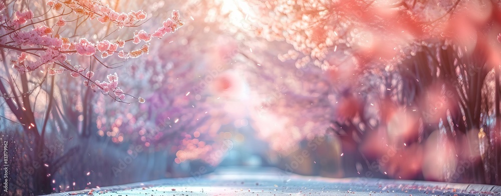 Sticker The image captures a stunning view of Sakura trees in bloom, creating an ideal abstract, wallpaper, and background, and likely to be a best-seller