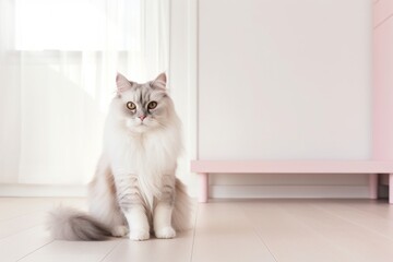 Portrait of a funny american curl cat on modern minimalist interior