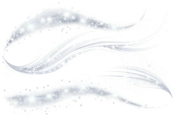 sparkling trails of stardust, leaves a trail of flickering light on a white background.