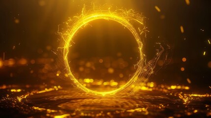 glowing yellow plasma electric hologram portal futuristic circular frame on black
