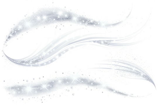 sparkling trails of stardust, leaves a trail of flickering light on a white background.