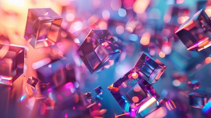 3d crystal glass cubes with holographic refraction effect abstract background digital illustration