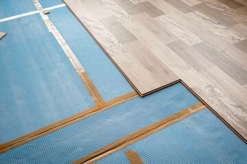 Installation of laminated wooden floor at home