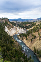 Fototapeta premium Calcite Springs Overlook on the Yellowstone River in Yellowstone National Park in Wyoming on a sunny day