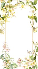 Fototapeta premium A delicate floral frame with a gold border The frame features clusters of roses in various colors