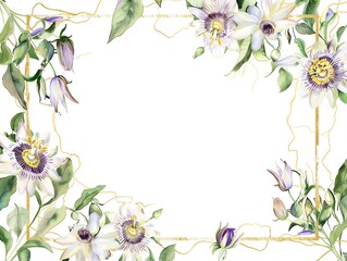 Fototapeta premium A delicate floral frame with a gold border The frame features clusters of roses in various colors