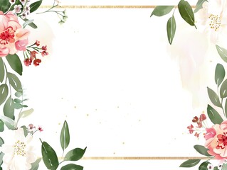 Fototapeta premium A delicate floral frame with a gold border The frame features clusters of roses in various colors